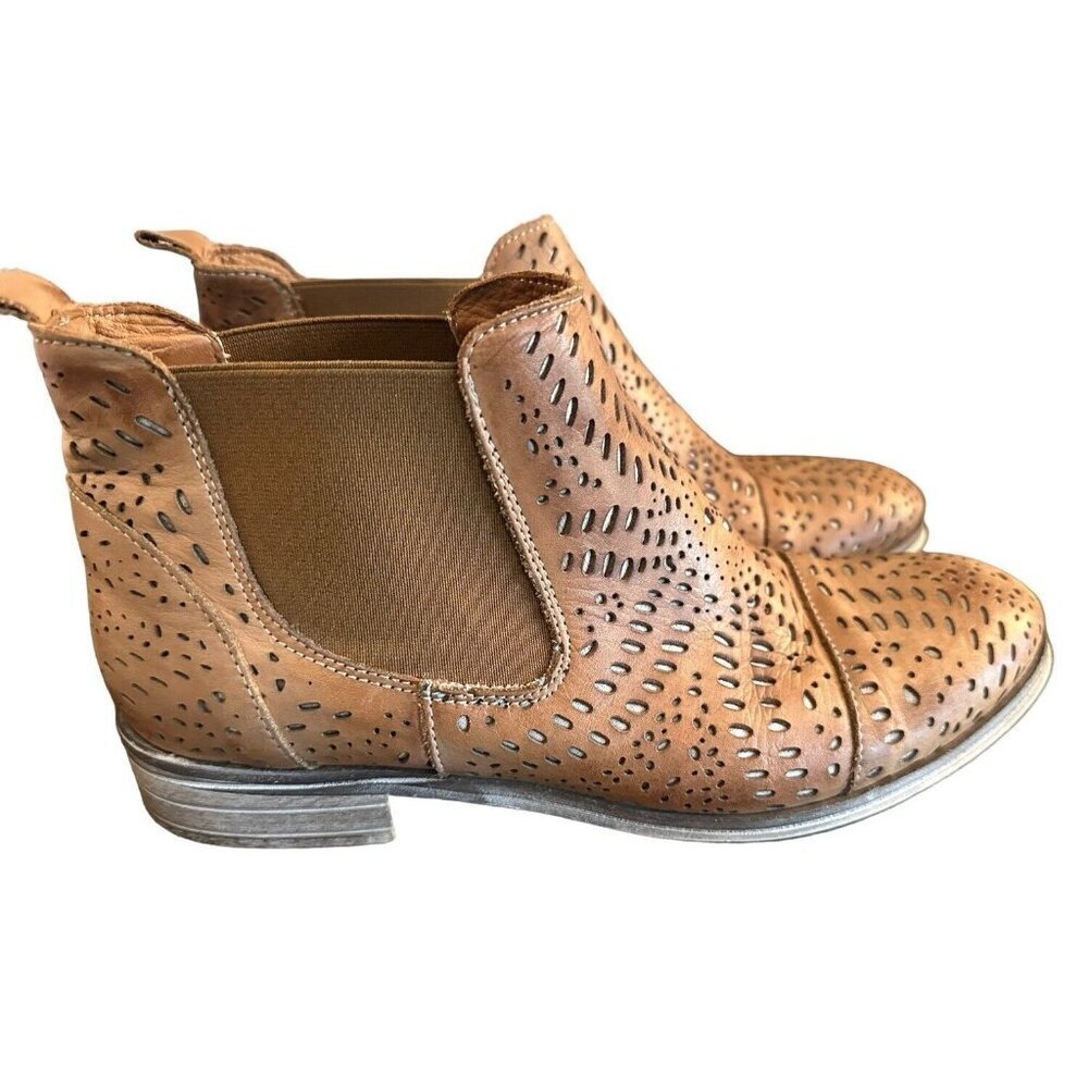 Garnet Hill Italian Leather Boots Brown Sz 6 Ankle Booties Cutout‎ Design